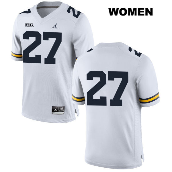 Women's NCAA Michigan Wolverines Hunter Reynolds #27 No Name White Jordan Brand Authentic Stitched Football College Jersey WT25U85BC